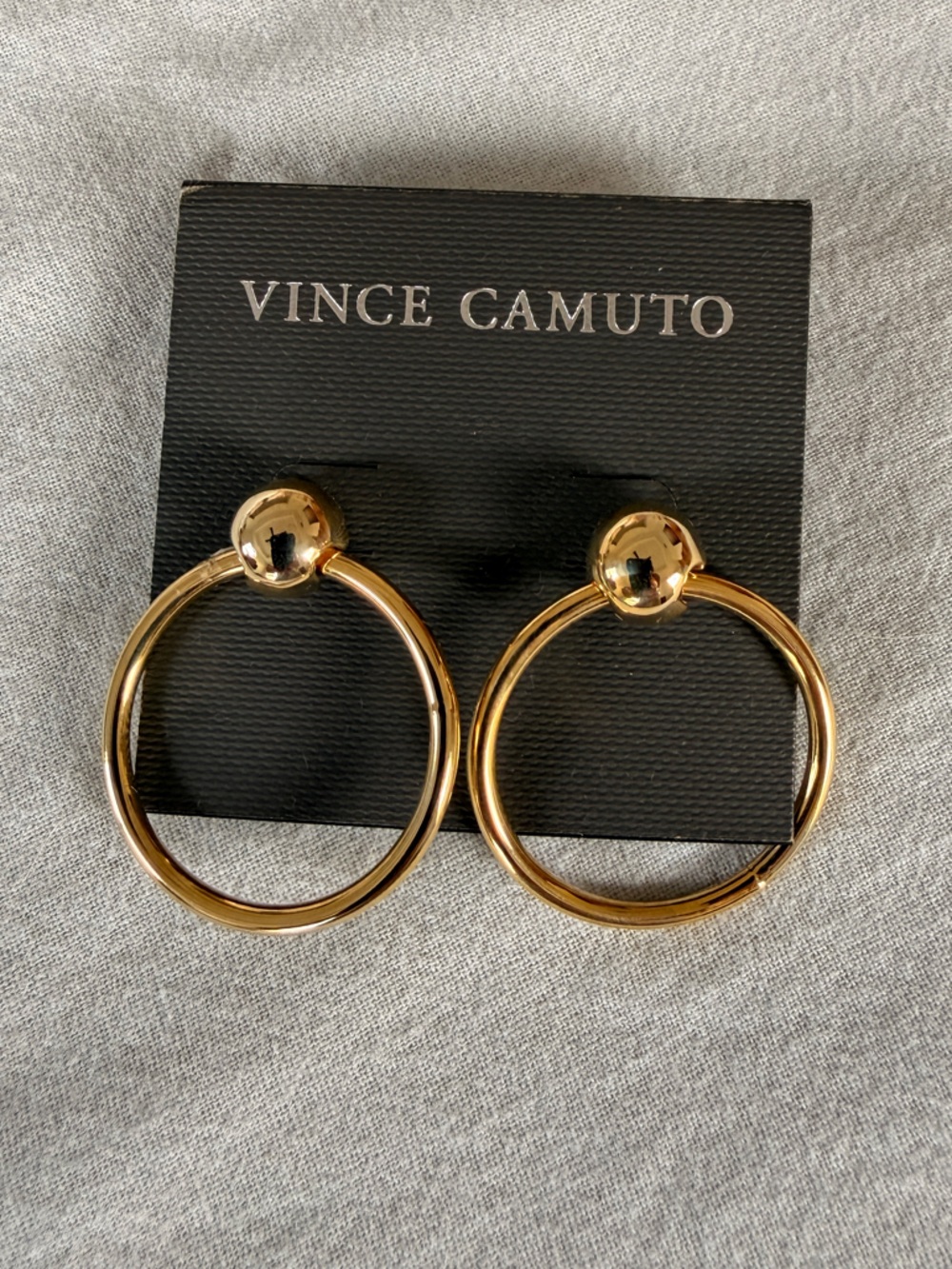 Vince Camuto Polished Gold Hoop Earrings with Sphere Accent